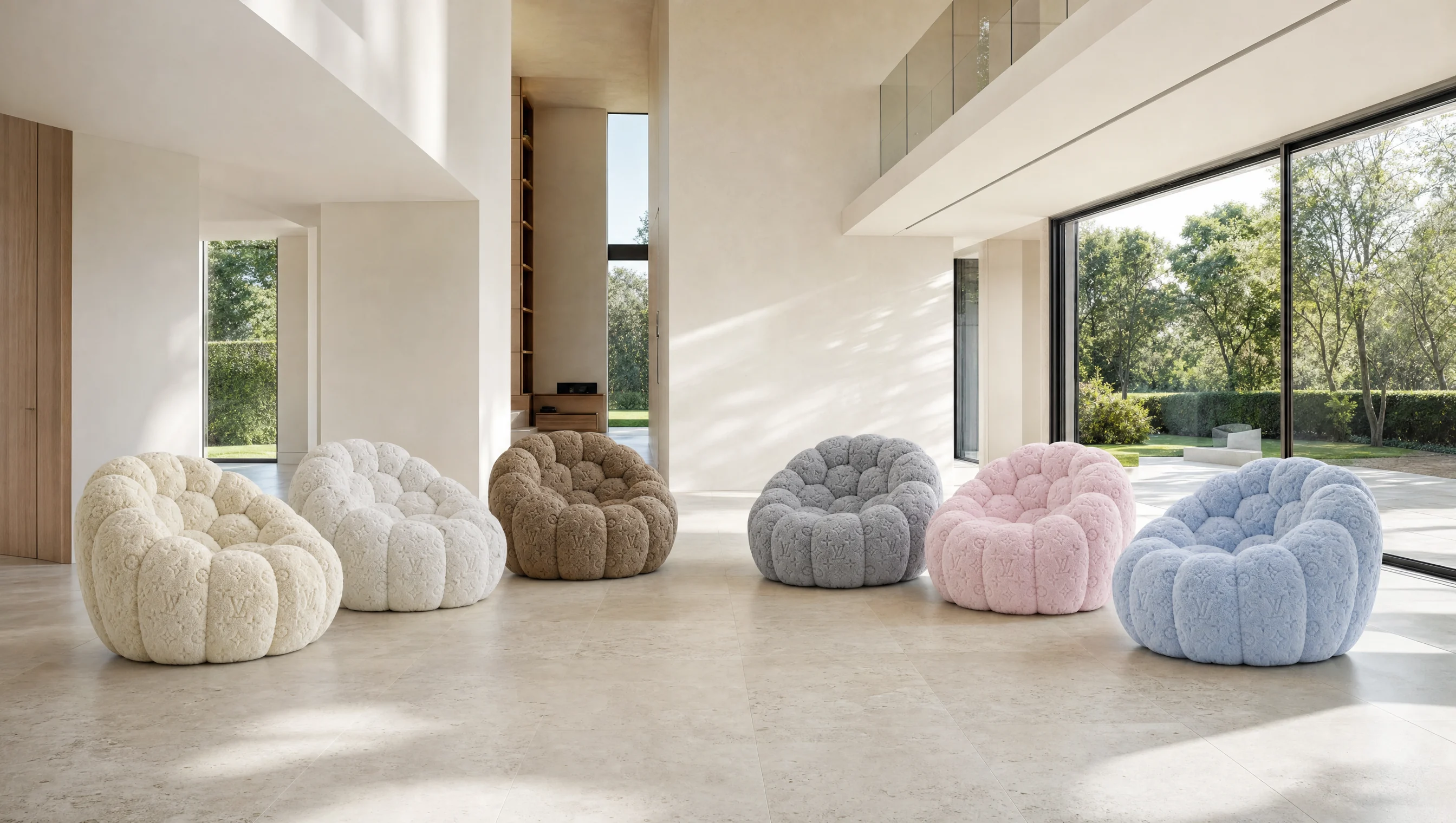 The six Monogram Lounge colours together in a bright contemporary living room