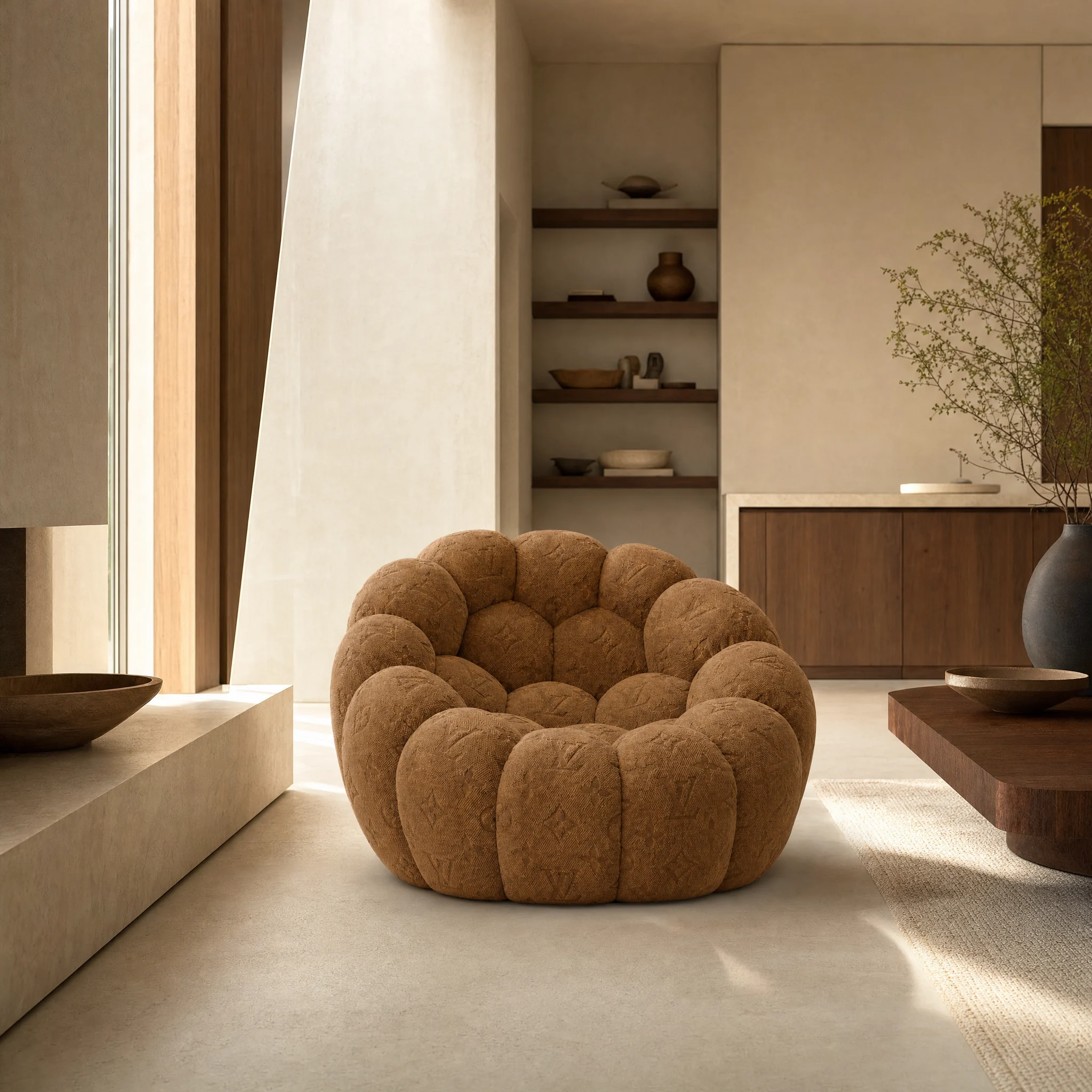 Signature Monogram Caramel brown square interior view